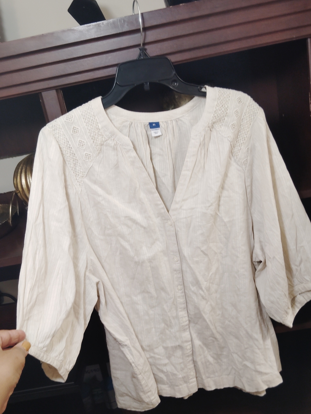 Old Navy Cream Lace-Yoke Button Front Blouse